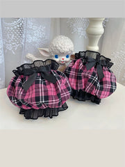 Clearance-Black and Pink Plaid Punk Idol Arm Wear