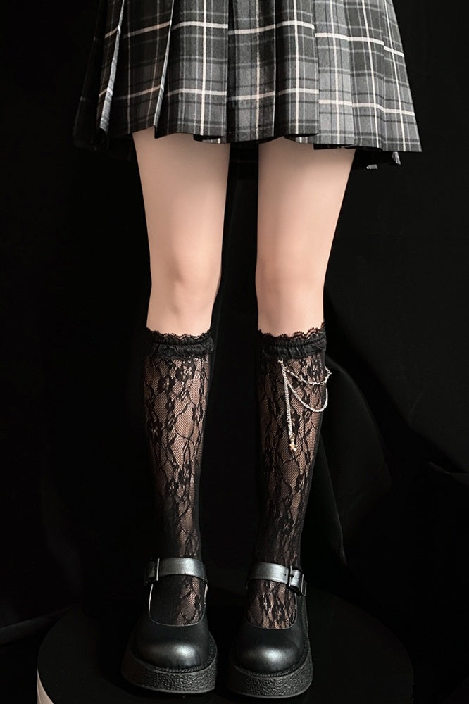 Sweet Lolita Lace Nets Underknee Stockings with Chain
