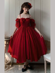 Morning Dew Red Off-the-shoulder Neckline Short Sleeves Elegant Lolita Dress OP