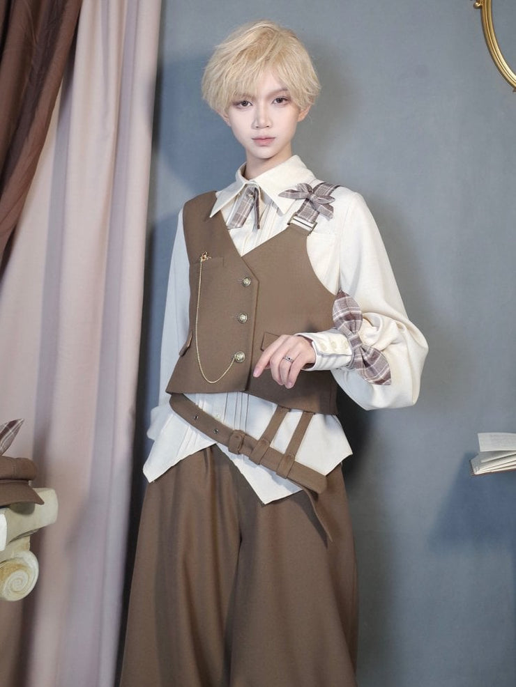 Secret Morning Post Brown Asymmetrical Shoulder Strap Waistcoat