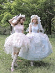 Plus Size Friendly Pink Tiered Ruffle Skirt Hime Jumper Skirt