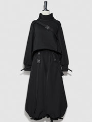 Black Ouji Fashion Knickerbockers Pants with Strappy Details