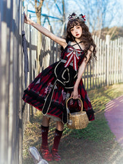 Sweetheart Alice Red Striped Bowknot Details Diamond Pattern Jumper Skirt