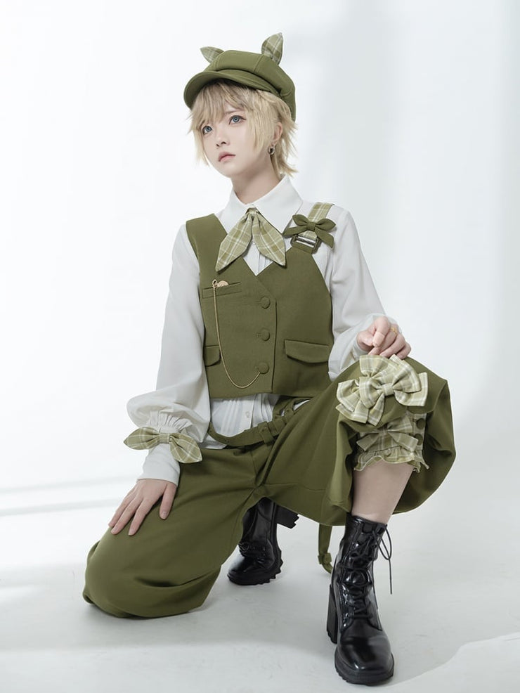 Ouji Cropped Pants Green Knickerbockers with Plaid Bows Secret Morning Post Collection